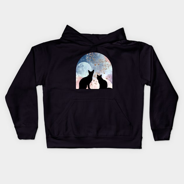 Silhouette cat Kids Hoodie by moonalida